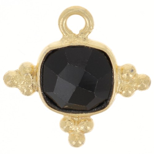 Charm de piedra preciosa facetada de 13 mm - Dorado con oro fino- Ónix negro x1