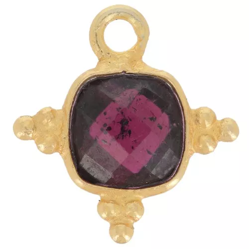 Charm de piedra cuadrada facetada de 13 mm - chapado en oro - granate x1