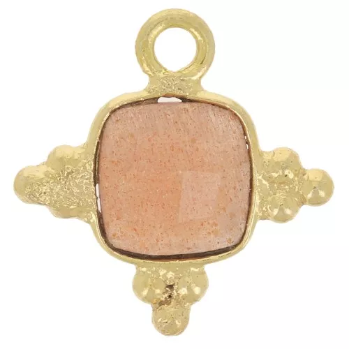 Colgante cuadrado 12mm piedra preciosa facetada chapado oro piedra lunar melocotón