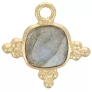 Dije de Piedra Cuadrada Facetada de 13mm - Dorado con oro fino - Labradorita x1