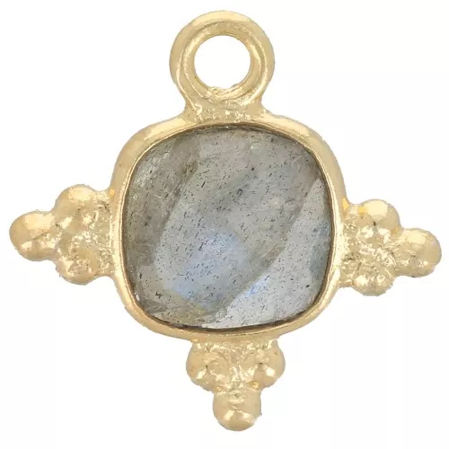 Dije de Piedra Cuadrada Facetada de 13mm - Dorado con oro fino - Labradorita x1