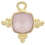 Charm de piedra cuadrada facetada de 13 mm - Dorado con oro fino - Cuarzo rosa x1