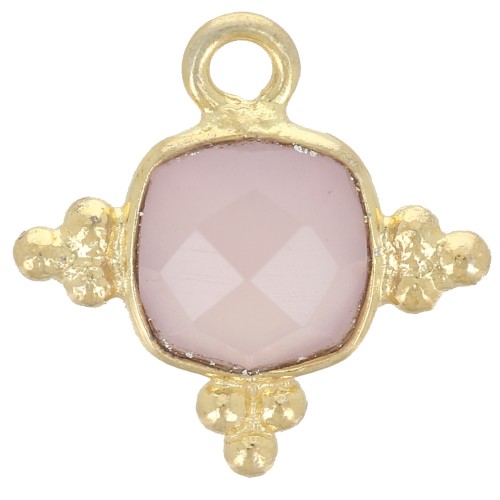 Charm de piedra cuadrada facetada de 13 mm - Dorado con oro fino - Cuarzo rosa x1