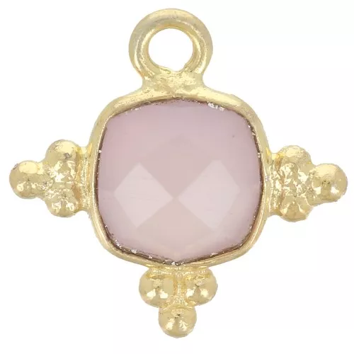 Charm de piedra cuadrada facetada de 13 mm - Dorado con oro fino - Cuarzo rosa x1