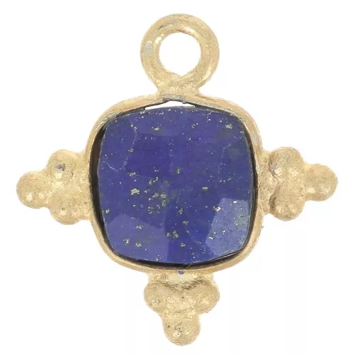 Charm de piedra cuadrada facetada de 12 mm - Dorado con oro fino - Lapislázuli x1