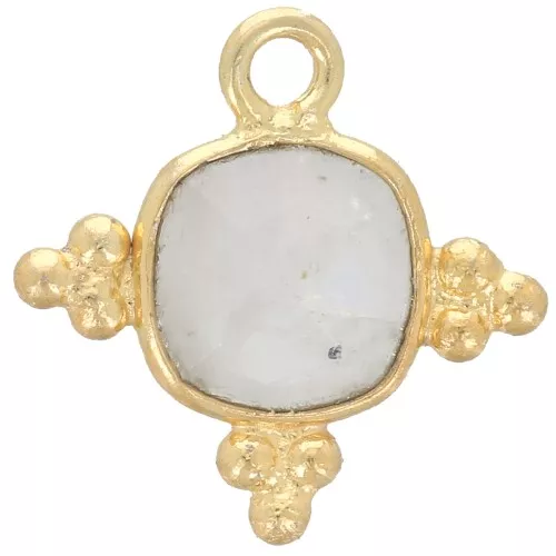 Charm de piedra cuadrada facetada de 12mm - chapado en oro - Moonstonex1