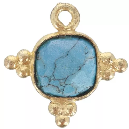 Charm cuadrado de 12mm - Dorado con oro fino - Turquesa