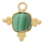 Charm cuadrado de 13 mm - Dorado con oro fino - Malaquita x1