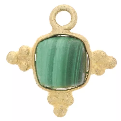 Charm cuadrado de 13 mm - Dorado con oro fino - Malaquita x1