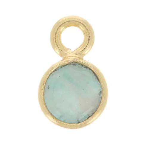 Charm de piedra preciosa redonda facetada de 5 mm - chapado en oro - Amazonita x1