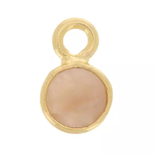 Colgante redondo facetado de 5 mm de piedra preciosa - Dorado oro fino - Piedra lunar melocotón