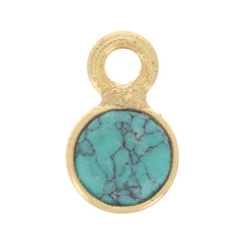 Colgante redondo facetado 5 mm imitación piedra preciosa - Dorado oro fino - Turquesa