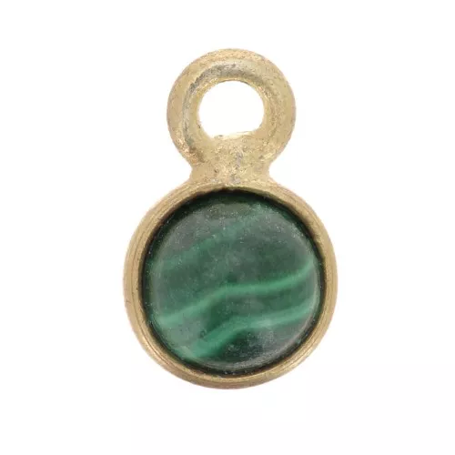 Colgante de piedra preciosa redonda de 5 mm - Dorado oro fino - Malaquita x1