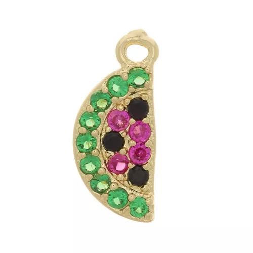 Charm de sandía con óxido de zirconio 12x5 mm - Dorado - Multicolor x1