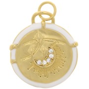 Colgante redondo motivo luna con resina epoxi y óxido de zirconio 18 mm - Dorado - Blanco x1