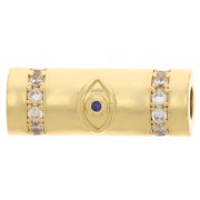 Tubo de perlas con  óxido de zirconio 18x8 mm - diseño de ojos - Dorado - Azul - Cristal x1|raw }}