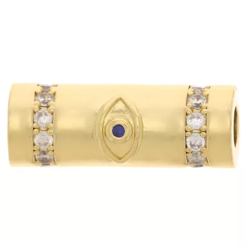 Tubo de perlas con óxido de zirconio 18x8 mm - diseño de ojos - Dorado - Azul - Cristal x1
