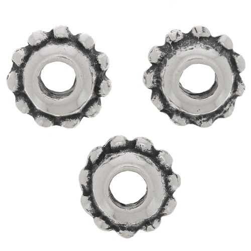 Cuentas arandalas efecto flor 8 mm - Plata antigua x6