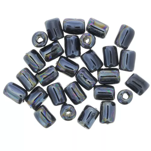 Cuentas tubos de cerámica estilo Heishi 7x5 mm - Negro iridiscente x5
