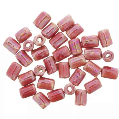 Perlas de cerámica estilo Heishi 7x5mm - Rojo claro iridiscente x5