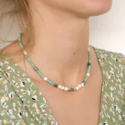 Perlas de cerámica estilo Heishi 7x5 mm - Rosa claro iridiscente x5