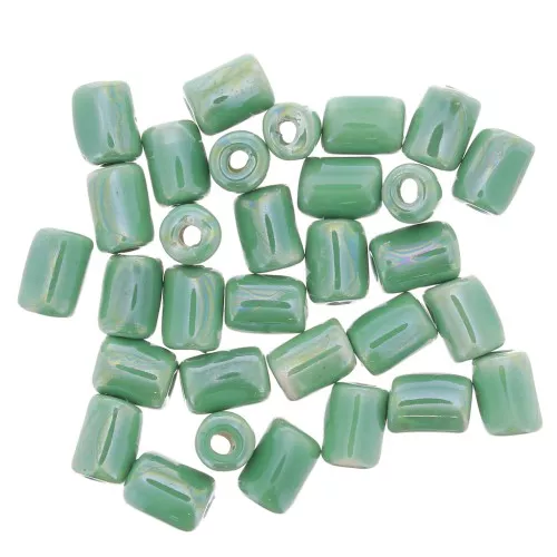 Cuentas tubos de cerámica estilo Heishi 7x5 mm - Verde iridiscente x5