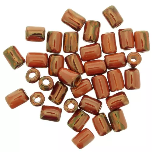 Cuentas de tubo de cerámica estilo Heishi 7x5mm - Naranja jaspeado iridiscente x5