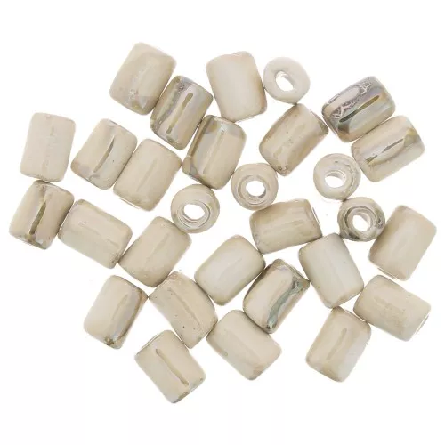 Cuentas tubos de cerámica estilo Heishi 7x5 mm - Beige jaspeado iridiscente x5