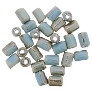 Cuentas tubulares estilo cerámica Heishi 7x5 mm Azul claro jaspeado iridiscente x5|raw }}