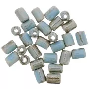 Cuentas tubulares estilo cerámica Heishi 7x5 mm Azul claro jaspeado iridiscente x5