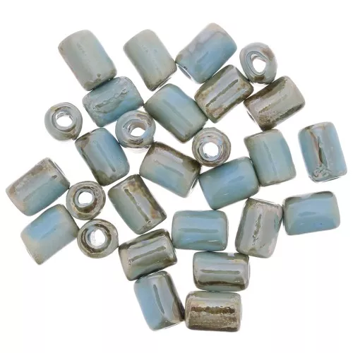 Cuentas tubulares estilo cerámica Heishi 7x5 mm Azul claro jaspeado iridiscente x5