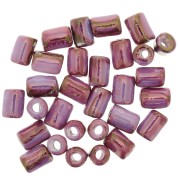 Cuentas de tubo estilo cerámica Heishi 7x5 mm - Fucsia jaspeado iridiscente x5