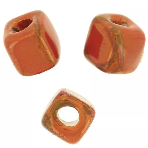 Cuentas de cerámica en forma de cubo de 5 mm - Naranja jaspeado iridiscente x5