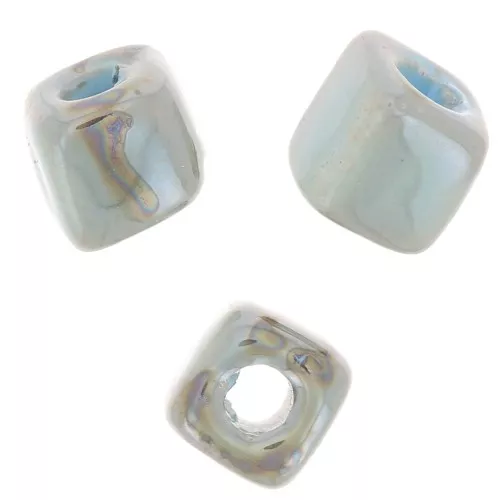 Perlas de cerámica en forma de cubo de 5 mm - Mármol azul claro iridiscente x5
