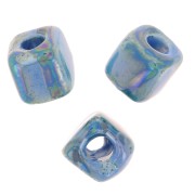Cuentas de cerámica en forma de cubo de 5 mm - Azul jaspeado iridiscente x5