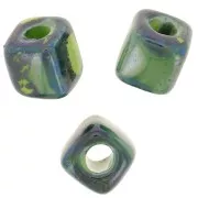 Cuentas de cerámica en forma de cubo de 5 mm - Verde oscuro jaspeado iridiscente x5