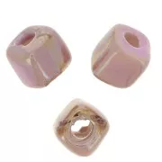 Cuentas de cerámica en forma de cubo de 5 mm - Rosa claro jaspeado iridiscente x5