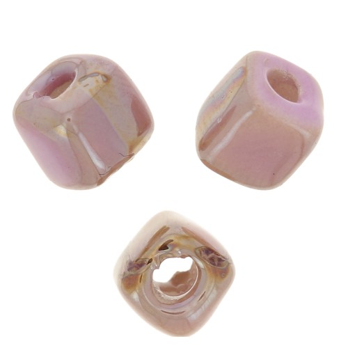Cuentas de cerámica en forma de cubo de 5 mm - Rosa claro jaspeado iridiscente x5