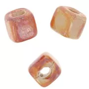 Perlas de cerámica en forma de cubo de 5 mm - Naranja claro jaspeado iridiscente x5