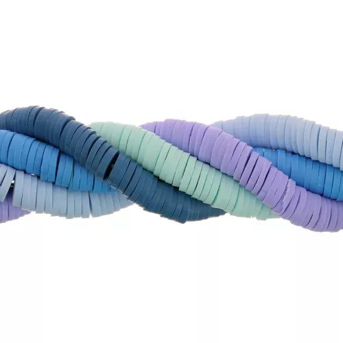 Juego de 5 hilos de cuentas Heishi de arcilla polimérica 6x1 mm - Camaieu Azul