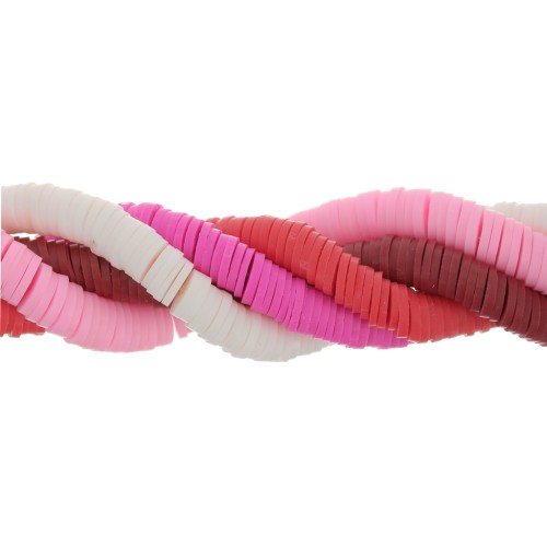 Juego de 5 hilos de cuentas Heishi de arcilla polimérica - Camaieu Rose