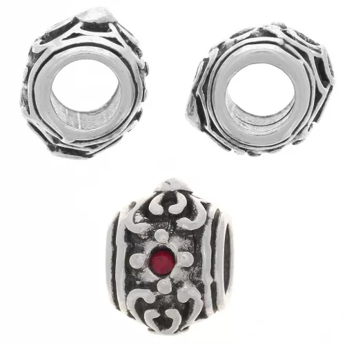 Cuenta redonda aplanada 12x9 mm - agujero grande - para cabujón 1.8mm - Plateado x1