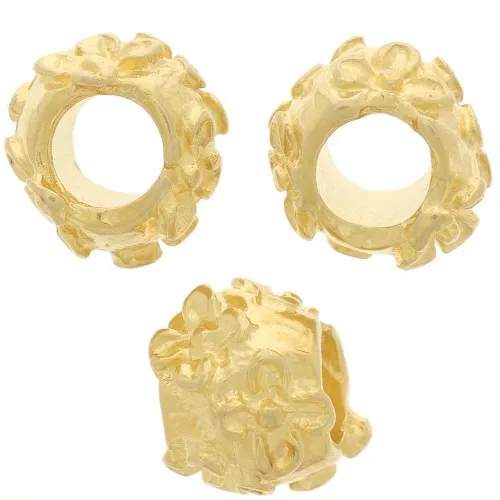 Cuenta redonda de 10 mm - motivo de flores - agujero grande - chapado en oro x1