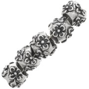 Cuenta redonda de 10 mm - diseño de flores - agujero grande - Plata envejecida x1