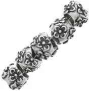 Cuenta redonda de 10 mm - diseño de flores - agujero grande - Plata envejecida x1