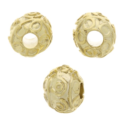 Cuentas redondas aplanadas 8x6,5 mm - motivos arabescos - Dorado con oro fino x5