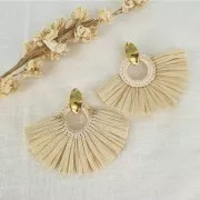 Colgante abanico con pompones de rafia 45,5x66 mm - Marrón x1