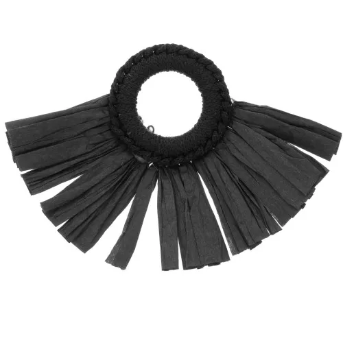Colgante abanico con borlas de rafia 45,5x66 mm - Negro x1