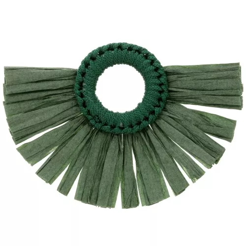 Colgante abanico con borlas de rafia 45,5x66 mm - Verde oscuro x1