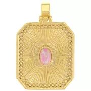 Colgante de placa texturizada de 32x20 mm con cabujón de ópalo de imitación - Rosa - Oro x1